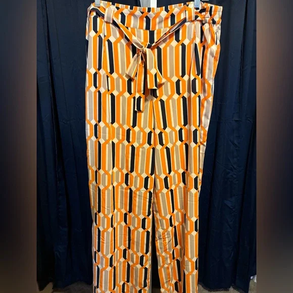 Geometric Orange and Black Patterned Pants - Picture 2 of 3